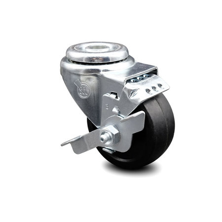 SERVICE CASTER 3.5 Inch Soft Rubber Wheel Swivel Bolt Hole Caster with Brake SCC-BH20S3514-SRS-TLB